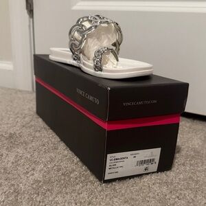 Vince Camuto White Slides with Silver Accents